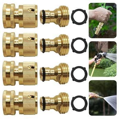 4 Sets Garden Hose Quick Connector, 3/4 inch GHT Thread Brass Heavy-Duty No-Leak Rust Resistant Car Wash Hose Splitter Watering Male and Female Fitting Adapter, Water Pipe Quick Connect Fitting
