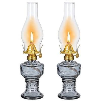 2 Pcs Rustic Oil Lamp Classic Kerosene Lamp Lantern Vintage Glass Clear Hurricane Lamp Oil Lantern Decorative Chamber Oil Lamps with Adjustable Fire Wick for Home Indoor Use, 12.6 Inch