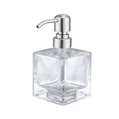 Square Bathroom Soap Dispenser Brushed Nickel, Glass Bottles with Stainless Steel Pump Cube Liquid Soap Dispenser Hand Kitchen