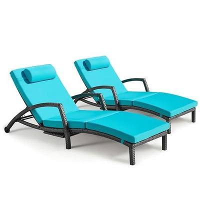 Chaise Lounge Chairs Outdoor Comfy Outside Wicker Patio Pool Lounge Chair w/ 5 Adjustable Back Angle Cup Holder Thicken Cushion