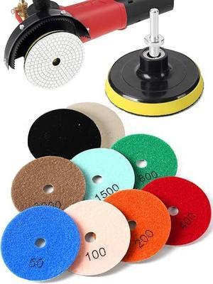 Boshcraft 4 Inch Diamond Polishing Pads, 10PCS Wet/Dry Granite Stone 50-3000 Grit for Drill Grinder Polisher for Concrete Marble Stone Countertop Quartz