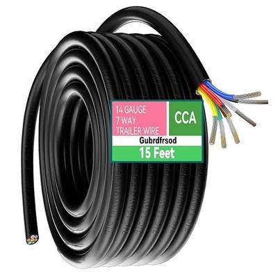 Heavy Duty 15 FT 14 Gauge 7 Way Trailer Wire Color Coded 7 Wire Trailer Cable with Jacketed Insulated 7 Way Stranded CCA Copper Clad Aluminum 7 Conductor Wiring for Camper, Truck, Boat, RV