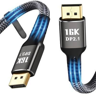 16K DisplayPort Cable 15 FT, 80Gbps DP to DP, 4K@240Hz, HDR, HDCP, DSC 1.2a, Compatible with HDTVs, Displays, Graphics, PC