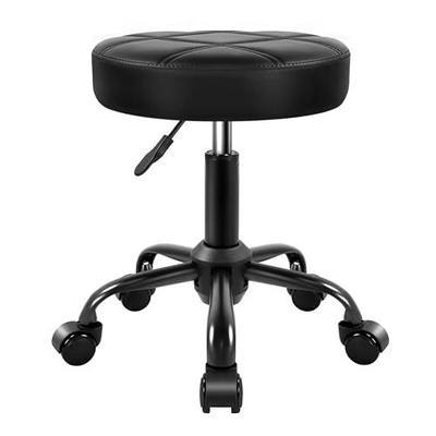 KKTONER Rolling Stool Chair PU Leather Height Adjustable Round Stool with Wheels Chair for Salon Spa Drafting Small (Black)