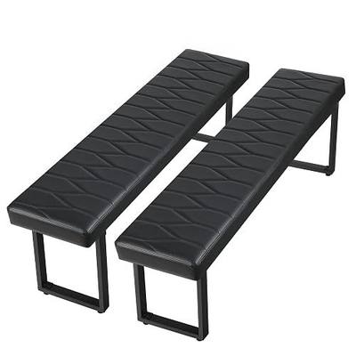 Black Faux Leather Benches Set of 2, 58 Inch Padded Seats | STHOUYN Dining Room Bench, Extra Long Cushioned Seating, Waiting Room Bench, Entryway, Kitchen or Bedside Use