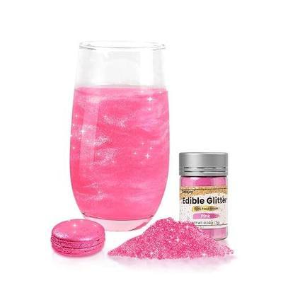 Dazzjoy Pink Edible Glitter for Drinks, Food Grade 7g, Shimmer Dusting Powder for Cake Decorating, Cocktail, Cupcake, Cookies, Valentines Wedding Holiday Party Supplies