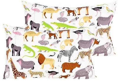 J-pinno Jungle Animals Leopard Ostrich Crocodile Snake Cute Cartoon 2 Pcs Pillowcase Standard 100% Natural Cotton 20" X 30" for Kids Toddler Boys Girls Bedding Decoration