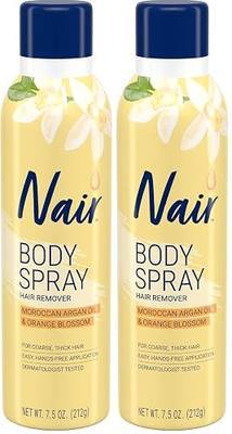 Nair Hair Remover Body Spray, Arm, Leg and Bikini Hair Removal Spray, 7.5 Oz Can (Pack of 2)