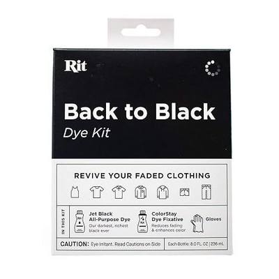 Rit Dye Back to Black Kit – Includes Jet Black All Purpose Dye, ColorStay Dye Fixative, & Gloves – Restore Faded Fabrics