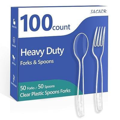 100 Count Plastic Silverware Heavy Duty -50 Forks, 50 Spoons, BPA-Free, Heat Resistant, Disposable Plastic Utensils Set, Plastic Cutlery Set, Plasticware Suitable for Party Everyday Use