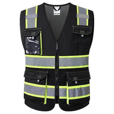 JKSafety Hi Vis Reflective Safety Vests for Men Women High Visibility Vest with Pockets Mesh Fabric Construction Safety Apparel Neon Vest for Work (220-Black L)