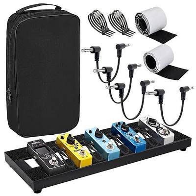 Small Guitar Pedal Board, 15x5.7x1.18", Aluminum Alloy Black Effects Mini Pedal Board with 4 Pcs 6 Inch Guitar Pedal Cable, Carrying Bag, Adhesive Hookside Tape