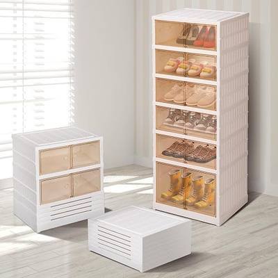 6-Tier Foldable Shoe Rack Organizer Portable Shoe Cabinet with Magnetic Clear Door, Shoes Storage Boxes for Living Room Closet Bedroom, White