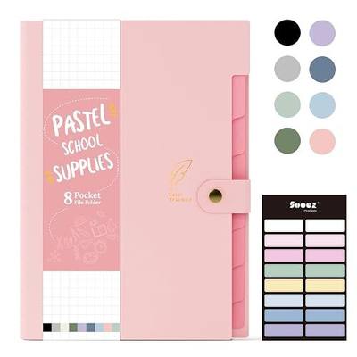 Sooez Aesthetic 8 Pocket Accordion File Organizer, Pastels Expanding File Folder for Important Document with Labels, Portable Receipt Bill Paper Organizer for Office School Supplies, Letter Size Pink