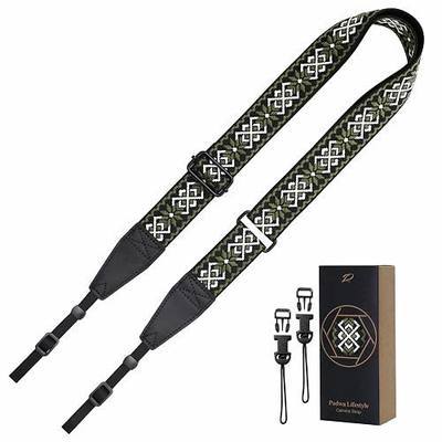 Padwa Lifestyle Adjustable Camera Strap - 1.5" Full Grain Leather Ends Camera Straps for Photographers, Adjustable Neck Shoulder & Crossbody Cotton Strap Quick Release for Cameras and Binoculars
