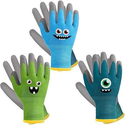 3 Pairs Kids Gardening Gloves Children Yard Work Gloves Soft Rubber Coated Garden Gloves for Toddlers Girls Boys