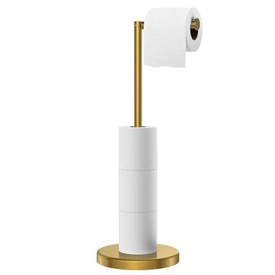 FORIOUS Toilet Paper Holder Stand, Modern Freestanding Tissue Roll Holder for Bathroom, Durable 304 Stainless Steel and Weighted Base Toilet Paper Stand, toilet paper storage for 4 Rolls, Brushed Gold