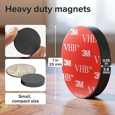Strong Ceramic Round Magnets With Adhesive Backing (1x0.15"/25x4mm, 72 pcs) - Heavy Duty Sticky Magnets, Non-Corrosive, Versatile For Home, Office, Workshop, Whiteboard, Fridge And Hobby Use