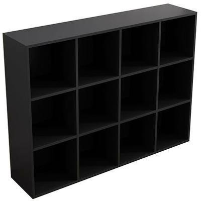 OSCHF 12-Cube Storage Shelf Bookcase, Black | Wooden 3-Tier Open Bookshelf, Fits 11×11" Bins, Vertical or Horizontal Use, Full Back Panels, For Home Office