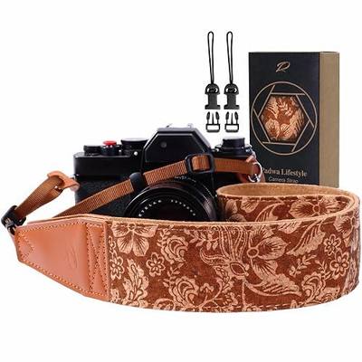 Padwa Lifestyle Cork Camera Strap - 2" Top Layer Cowhide Head Camera Straps for Photographers,Natural Log Crackle Art Print Style,Soft Chamois Velvet Padded Strap Quick Release fits All Cameras