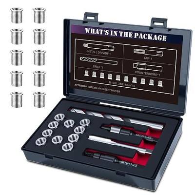 M10X1.25 Thread Repair Kit with 14mm Insert HSS Drill, Tap, Counterbore,Installation Driver,Stainless Steel Insert M10*1.25 * 14mm *10PCS