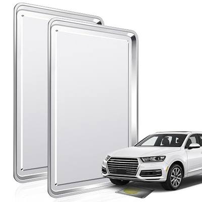 2 Pcs Under Car Oil Pans for Changing Oil, Motorcycle Automotive Oil Change Pan Silver Rust Resistant Drip Tray, Oil Catch Pan Replacement Tray for Garage Machinery Supplies (23.5 x 15.6 Inch)