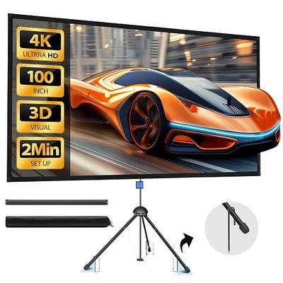 Projector Screen with Stand - 100" Indoor/Outdoor 16:9, 4K HD PVC Screen with 1.5 Gain, 2IN1 for Backyard Theater & Wall Hanging, Includes Carry Bag