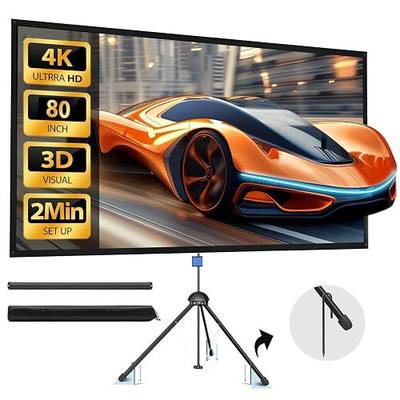 80" 4K HD PVC Projector Screen with Stand - 16:9, 1.5 Gain, Indoor/Outdoor, Wall Hanging & Ground Use, Includes Carry Bag