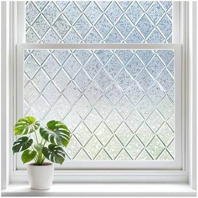 rabbitgoo Window Privacy Film Decorative Stained Glass Cling 17.5" x 78.7" | Sun Blocking, Frosted Glass Non-Adhesive Static Cling Sticker Covering, Easy Install Heat Blocker for Home Office Bathroom