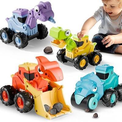 iPlay, iLearn Toddlers Dinosaur Truck Toys, Boys Dinos Press Go Racing Cars | Kids Construction Sandbox Vehicles Playset, Baby Push Go Friction Car Set, Birthday Gift for 18 Month 2 3 4 5 Years Old Child