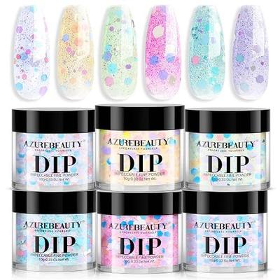 AZUREBEAUTY Dip Powder Nail Set, 6 Colors Spring Pink Purple Green Glitter Cheese Colors Natural Dipping Powder Starter Spring Kit, French Nail Art Manicure DIY Salon, No Need Nail Lamp Cured
