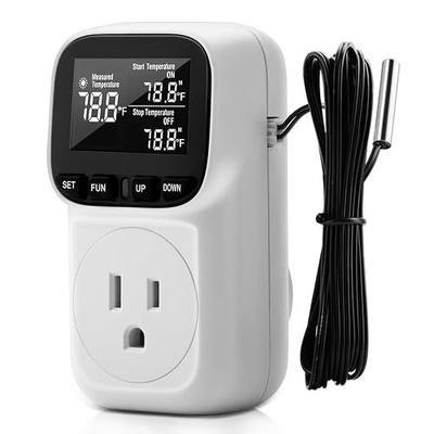 Diymore Digital Plug in Thermostat Outlet Temperature Controller Electric Digital Thermostat Heating Cooling Mode Timer Socket 120V Heating Cooling Control 110V 15A Celsius Fahrenheit Display, White