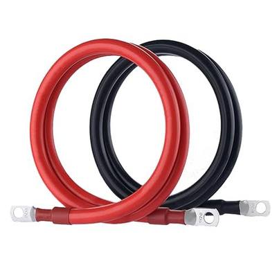 4 AWG Battery Cables, Power Inverter Wire Set,1 Foot Pure Copper Cable (1 Black & 1 Red) with 3/8" Lugs Terminals Battery Inverter Cables,for Car, Truck, RV, Solar (4awg, 1FT)