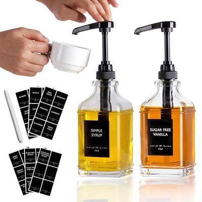 Alotpower 2-Pack 16oz Square Glass Coffee Syrup Dispenser Bottles | Empty Syrup Dispenser for Coffee Bar with 1/4oz Capacity Pump - Kit Includes 36 Labels & Marker