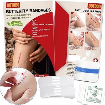 Emergency Wound Closure Strips - HSA or FSA Eligible - Dotodo 2PCS Laceration Closure Kit - Sutures Butterfly Bandaids | Stretchable & Shrinks Back to Close The Cut