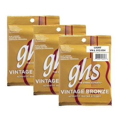 GHS Vintage Bronze Acoustic Guitar Strings – 80/15 Bronze Wrap – Warm, Woody Vintage Tone – Smooth Feel & Balanced Tension – USA Made – Fresh Sealed - VN-L SET - Light Gauge - (.012-.054) - Pack of 3