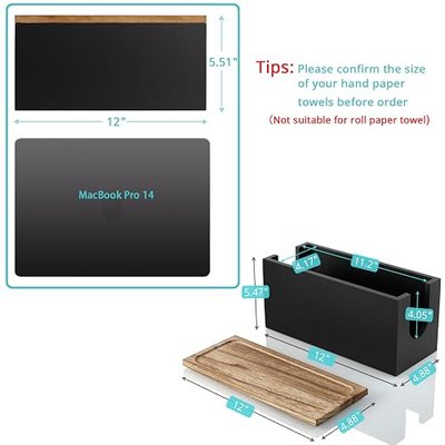 Paper Towel Dispenser Wall Mount, Wooden Bathroom Paper Towel Holder with Lid for Home and Commercial, Countertop C-Fold, Z-Fold, Trifold Paper Hand Towel Dispenser for Bathroom Kitchen Office, Black