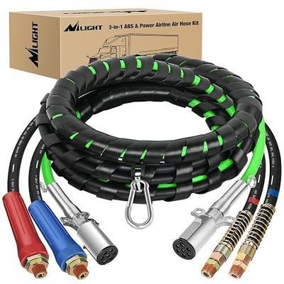 Nilight 12FT 3 in 1 ABS & Power Air Line Hose Assembly Kit Heavy Duty Green 7 Way Electrical Cable with Emergency Breakaway Weatherproof for Semi Truck Trailer Tractor