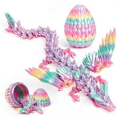 3D Printed Dragon Egg, Large 9" Flexible Winged Dragon Inside | Rainbow, Mystery Fidget Toy, Dorm Desk Decor Pet, Fantasy Graduation Gift for Kids, Teens & Adults, Dragon Lovers