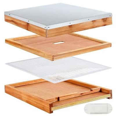 Colingmill 6 Pcs Beehive Parts Kit for 10 Frame Bee Hive Includes Telescoping Top Cover Oval Bee Escape Inner Cover Solid Bottom Board Entrance Reducer and Queen Excluder Dipped in Beeswax(White)