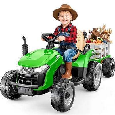 ARBELI 12V 7AH Ride on Tractor w/Tiltable Trailer & Remote Control, 2x45W Motors, Bluetooth, Music, Shifter, Ride on Toys for Kids Ages 2-5 (Green)