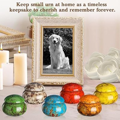 CHONOVO 6 Pack Mini Keepsake Urn for Human Ashe, 1.6" Ceramic Cremation Urn | Handcrafted Ceramic, 6 Special Color, with Velvet Bag, Holds 1.7 Tbs, Sealed Design for Human & Pet Memorial Ashes Keepsake
