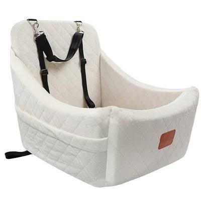WOOAIDAGG Dog Car Seat for Medium Sized Dog,Pet Travel Car Bed with Seat Belt Channle,Fully Detachable and Washable Car Dog Seat with Adjustable Straps,3 Straps Easy to Install (Beige)