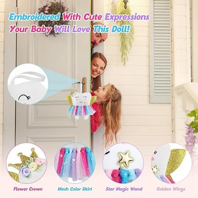 Beautiful Tooth Fairy Pillow Colorful Skirt Tooth Fairy Doll Lost Teeth Keepsake Gift for Kids