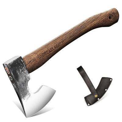 Dream Reach Hatchet Axe - 14.5" Hand Forged Camping Hatchet with Sheath | Bushcraft Axe, Carbonized Handle, for Carving, Splitting and Chopping Wood, Gardening, Great Gift for Men