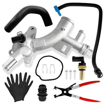 Engine Coolant Housing Water Outlet Kit 25193922 Upgraded Aluminum | Compatible with 2011-2020 Chevrolet Cruze Sonic Trax Volt Buick Encore 1.4L with Inlet Hose and Oil Cooler Hose &Tool 902-846