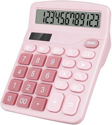 Desktop Calculator, Pink Calculator Big Buttons, 12-Digits Large LCD Display, Solar and AA Battery Dual Power, Desk Calculators for Office Home School Business Class (Pink)