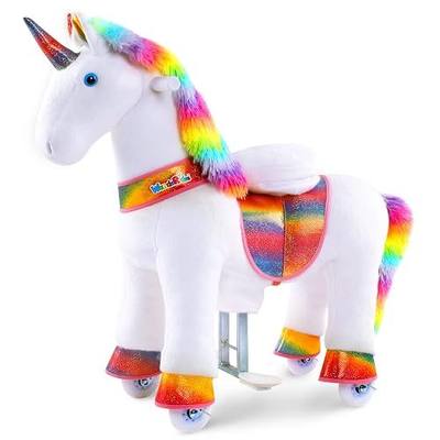 WondeRides Unicorn Ride On Toy for Girls, Riding Unicorn, Rainbow, Ages 3-5 | 30.1 Inch Height, Plush Unicorn, Battery-Free, Smooth-Rolling Wheels, Steel Frame, Non-Slip Pedals, Indoor Outdoor