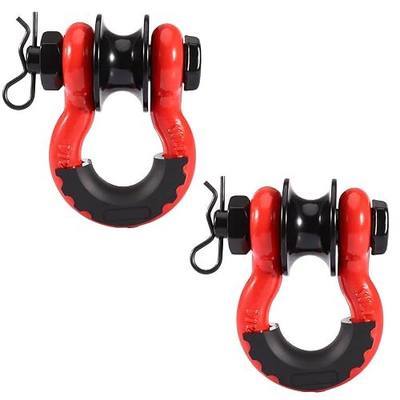 3/4" D Ring Shackle with Upgraded Snatch Blocks,57,000 lbs(28.5 Ton) Maximum Break Strength Heavy Duty Shackles with 7/8" Screw Pin for Tow Strap Winch Off Road Vehicle Recovery,2pack Red