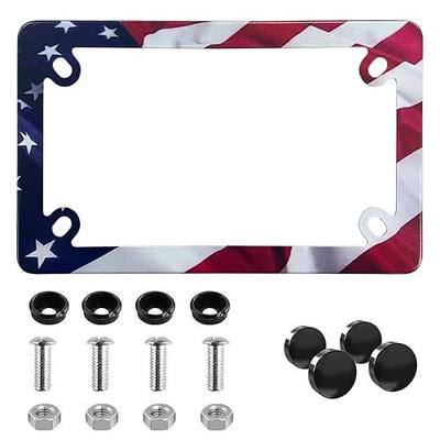 Motorcycle American Flag License Plate Frame - 4 Holes Stainless Steel Matte Stripe US Flag Gloss Patriotic License Plate Frame Holder Covers for Motorcycle